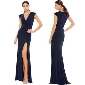 Ieena for Mac Duggal Navy Cap Sleeve Column Dress Style 26504 Size 4 NWT